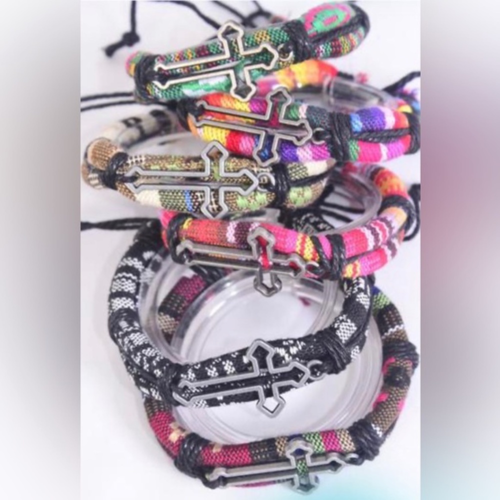 1 Dozen Leather Open Cross Aztec Macrame Wrap Bracelets Wholesale